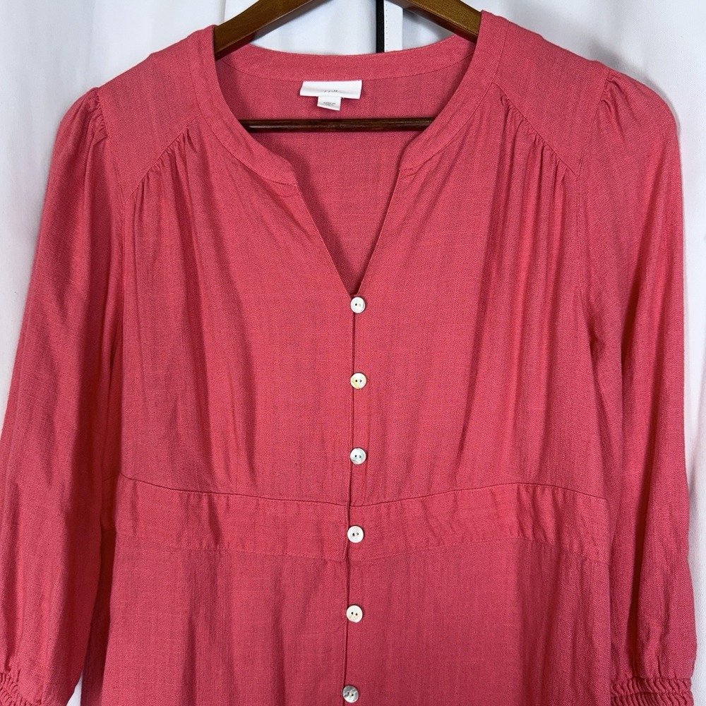 J Jill Courtyard Dress Size S Guava Coral Linen Blend Button Front Coastal Boho